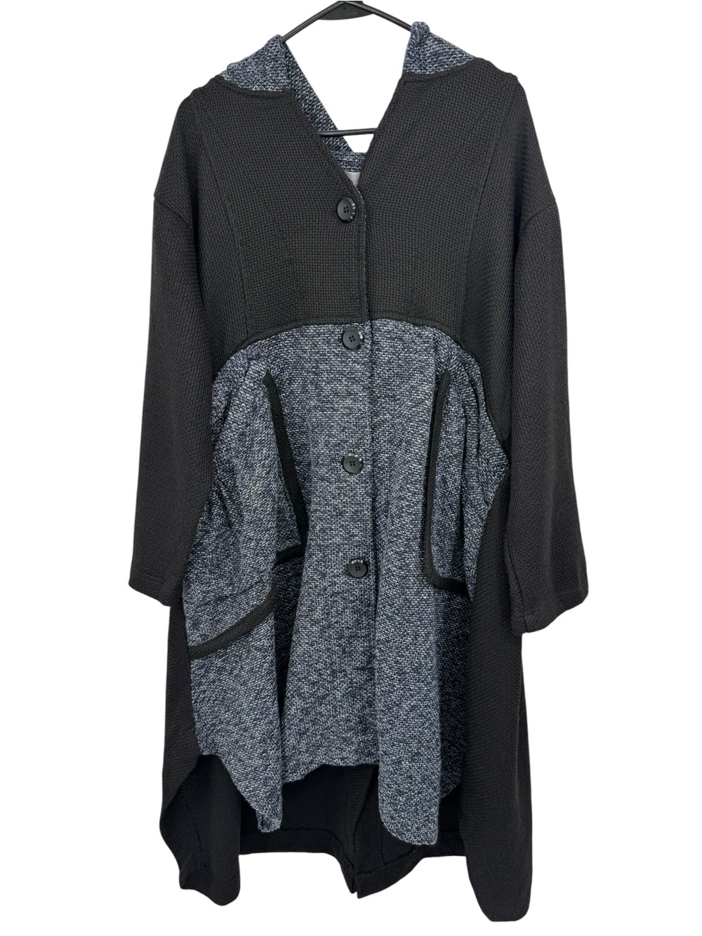NWT Pretty Angel Black Gray Hooded Knit Cardigan Coat Lagenlook Asymmetric XL